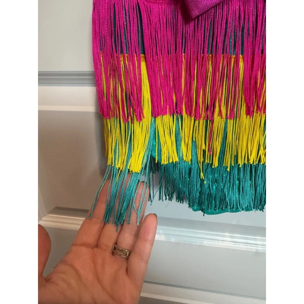 Kids Sequin Fringe Dance Leotard Costume Teal Pink Yellow Performance Comp MC